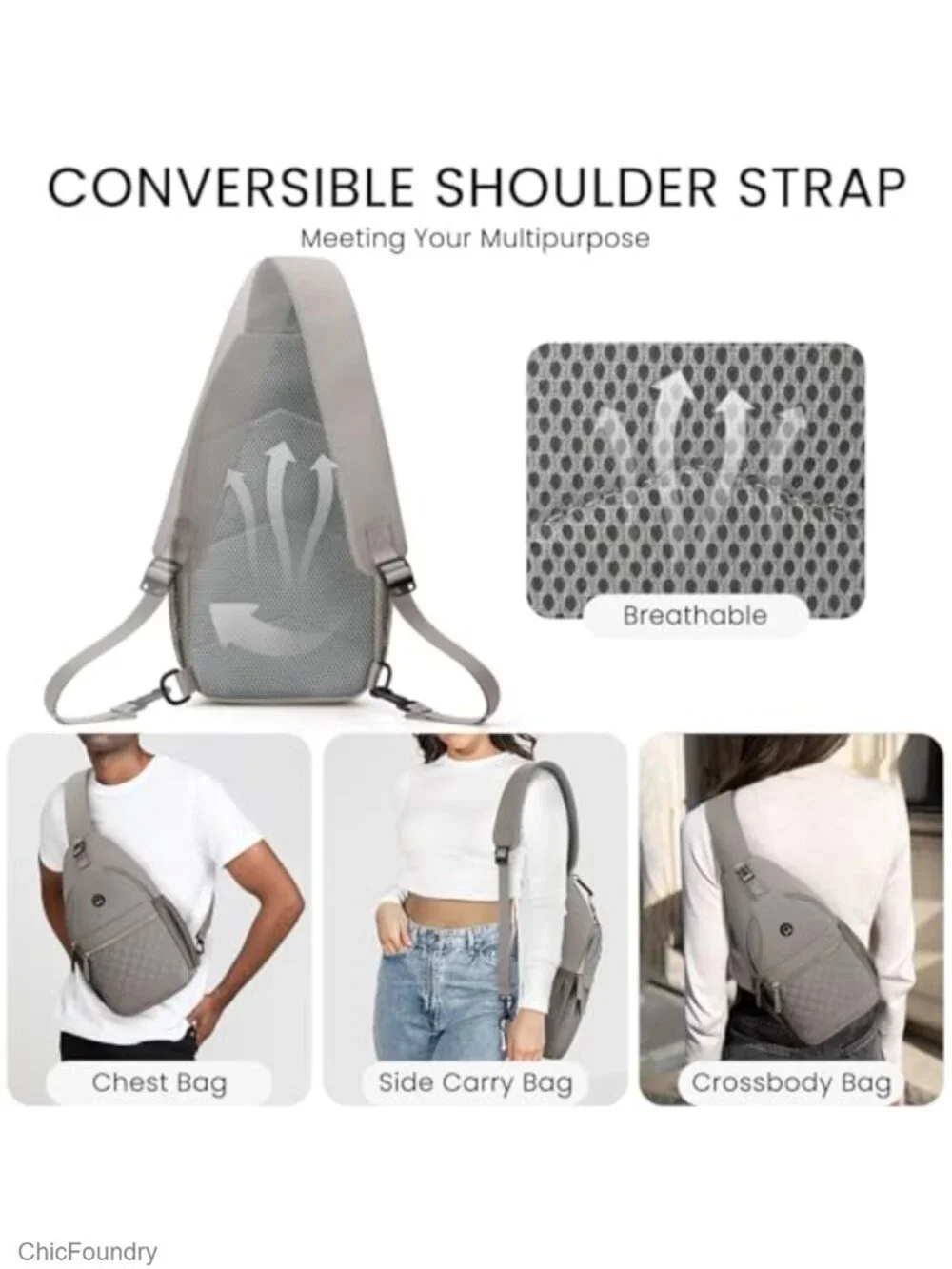 Hands-Free Crossbody Sling Bag Women Travel Lightweight Water-Repellent
